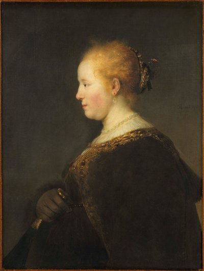 Mulher jovem, em, perfil de Rembrandt van Rijn